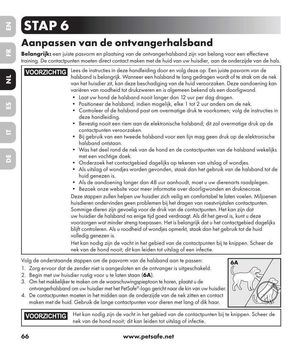 Stap 6, Aanpassen van de ontvangerhalsband | Petsafe Stay+Play Wireless Fence PIF17-13478 User Manual | Page 66 / 160