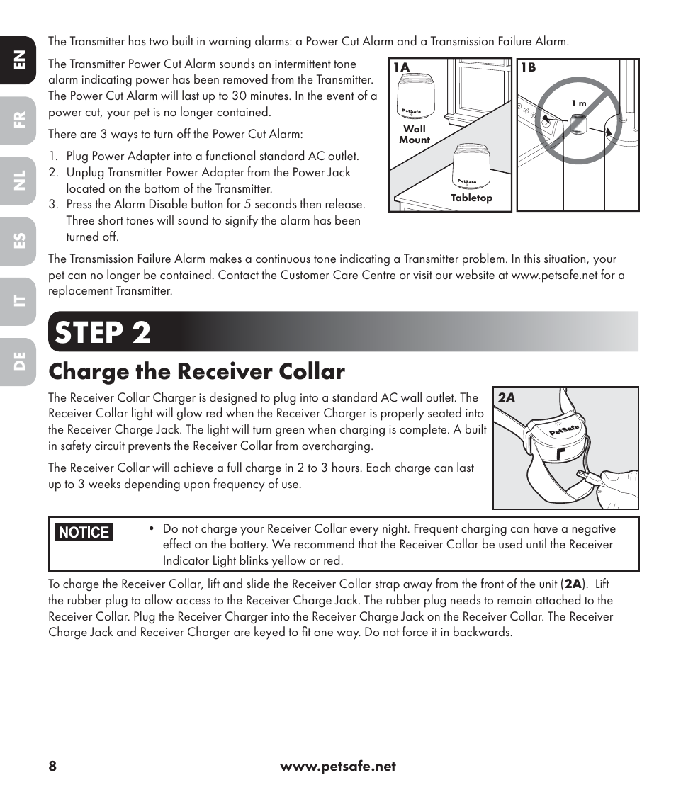 Step 2, Charge the receiver collar | Petsafe Stay+Play Wireless Fence PIF17-13478 User Manual | Page 8 / 160