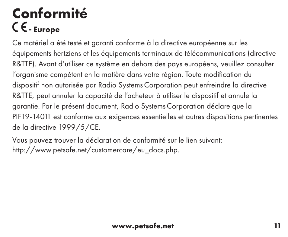 Conformité | Petsafe Stay+Play Wireless Fence™ Stubborn Dog Add-A-Dog® Extra Receiver Collar User Manual | Page 11 / 40