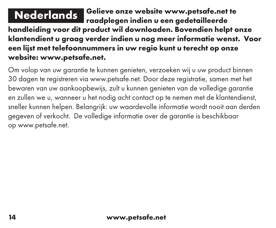 Nederlands | Petsafe Stay+Play Wireless Fence™ Stubborn Dog Add-A-Dog® Extra Receiver Collar User Manual | Page 14 / 40