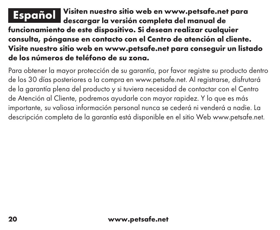 Español | Petsafe Stay+Play Wireless Fence™ Stubborn Dog Add-A-Dog® Extra Receiver Collar User Manual | Page 20 / 40