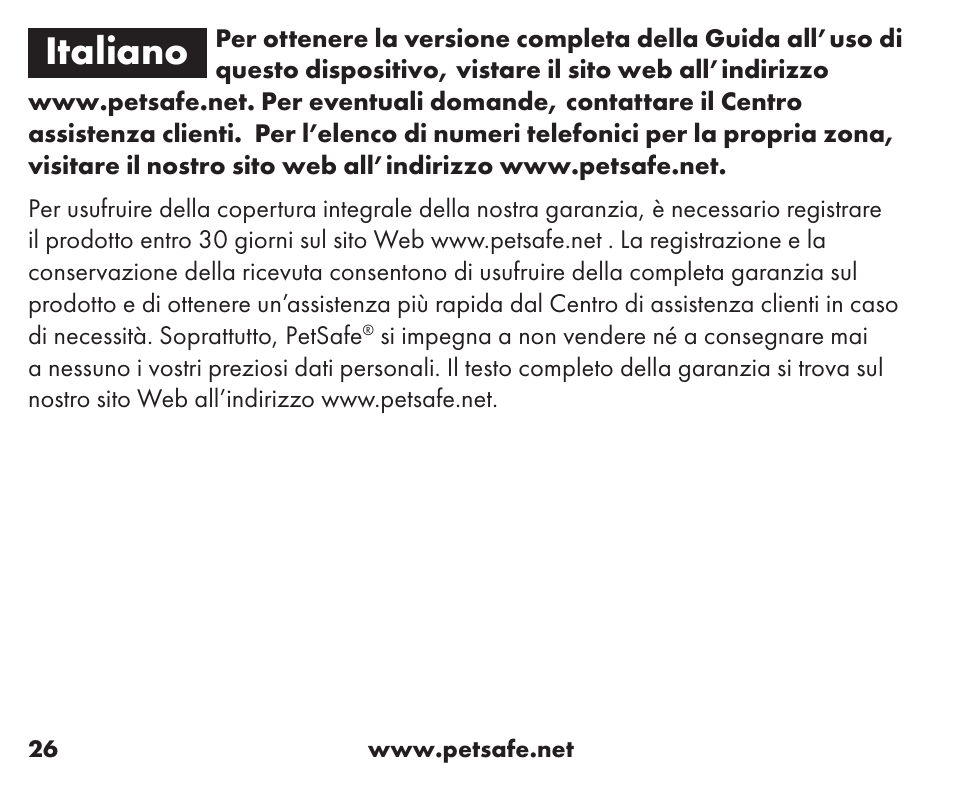 Italiano | Petsafe Stay+Play Wireless Fence™ Stubborn Dog Add-A-Dog® Extra Receiver Collar User Manual | Page 26 / 40