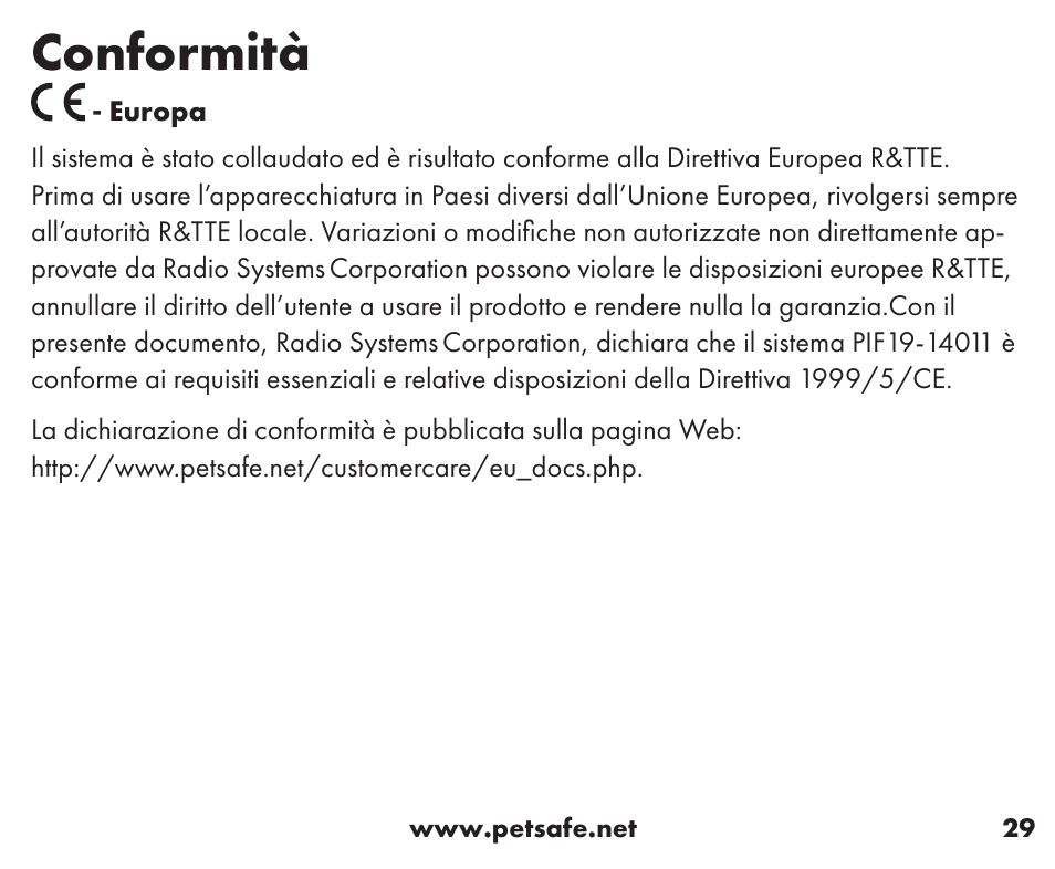 Conformità | Petsafe Stay+Play Wireless Fence™ Stubborn Dog Add-A-Dog® Extra Receiver Collar User Manual | Page 29 / 40