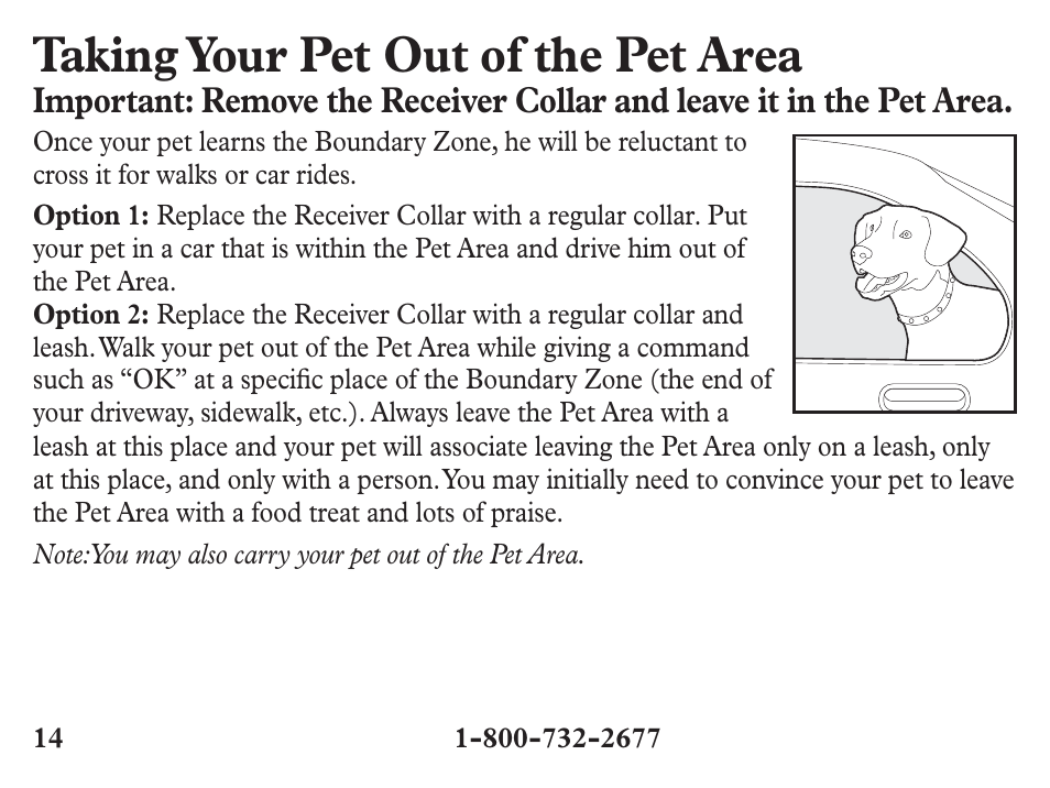 Taking your pet out of the pet area | Petsafe Stubborn Dog Add-A-Dog® Extra Receiver Collar User Manual | Page 14 / 24