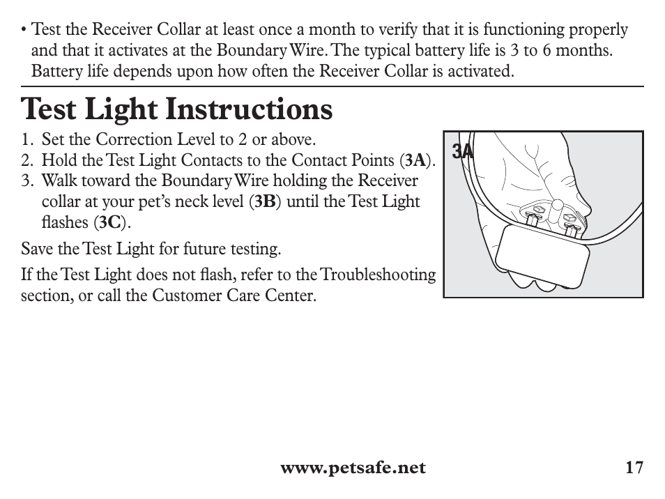 Test light instructions | Petsafe Stubborn Dog Add-A-Dog® Extra Receiver Collar User Manual | Page 17 / 24