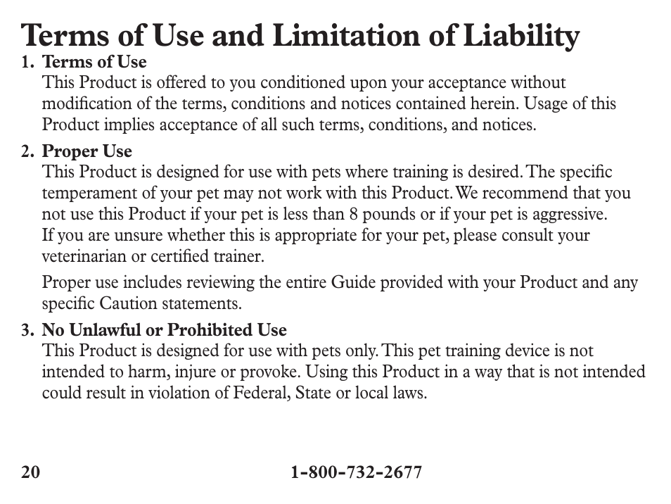 Terms of use and limitation of liability | Petsafe Stubborn Dog Add-A-Dog® Extra Receiver Collar User Manual | Page 20 / 24