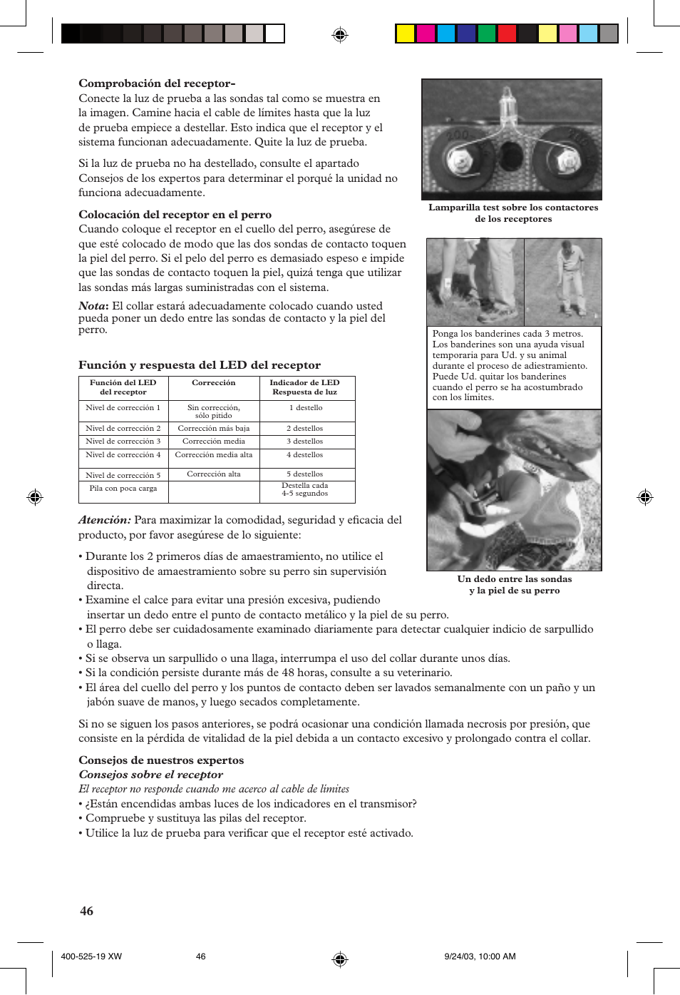 Función y respuesta del led del receptor | Petsafe Stubborn Dog In-Ground Fence™ System User Manual | Page 46 / 72