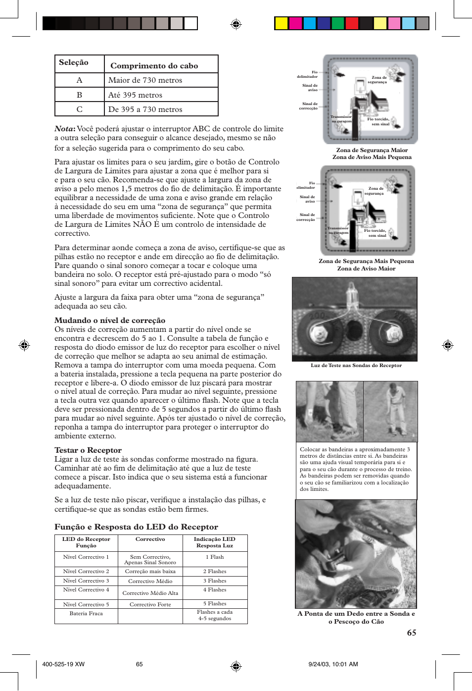 Seleção, Função e resposta do led do receptor | Petsafe Stubborn Dog In-Ground Fence™ System User Manual | Page 65 / 72