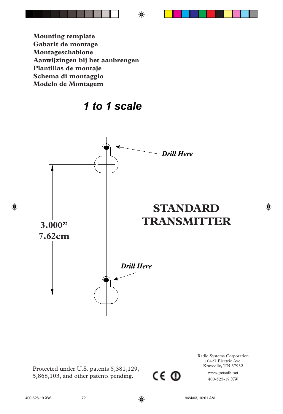 Standard transmitter | Petsafe Stubborn Dog In-Ground Fence™ System User Manual | Page 72 / 72