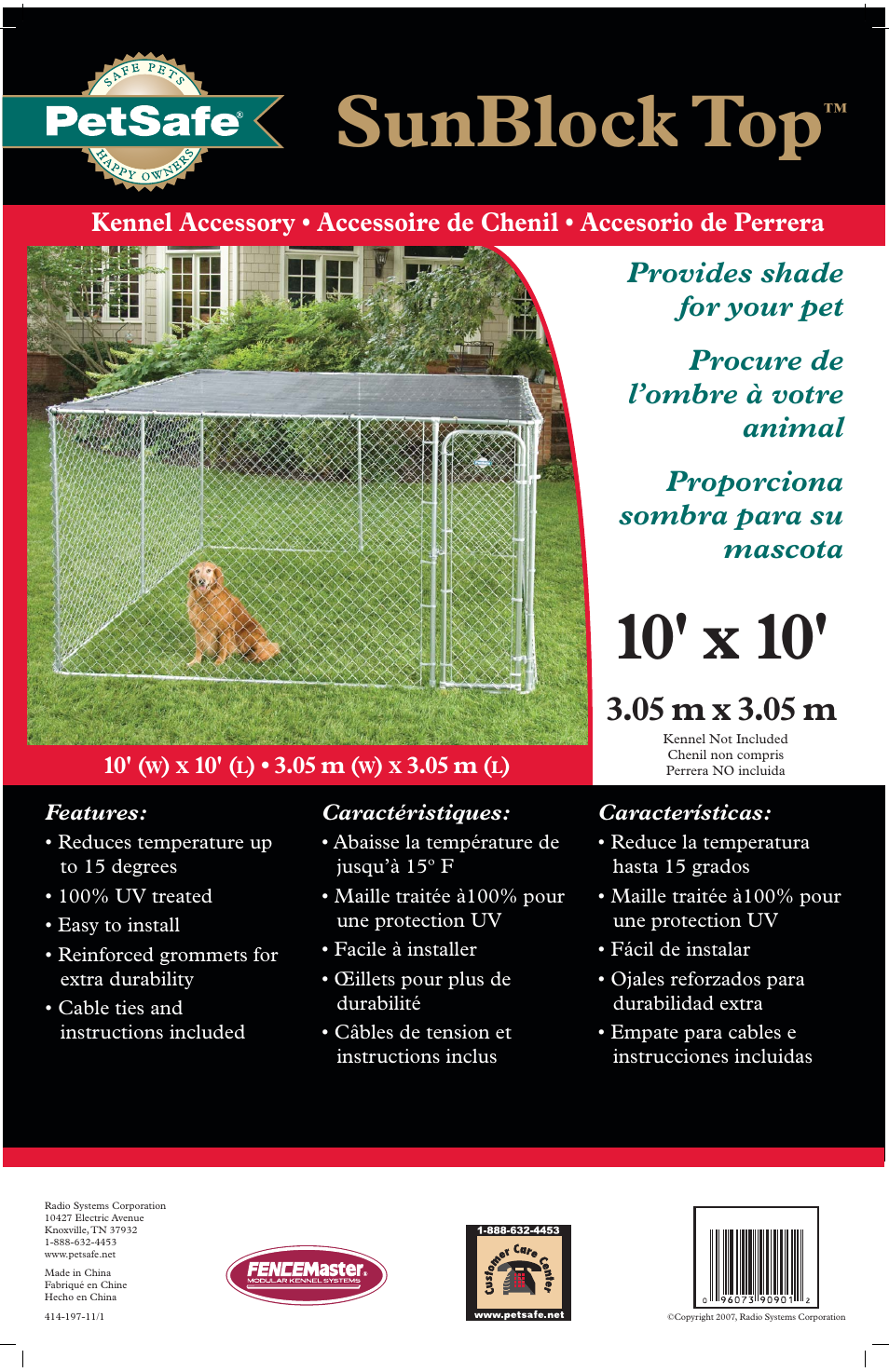 Petsafe The SunBlock Top™ - 10’ x 10’ User Manual | 2 pages