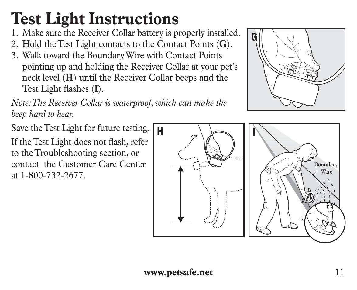 Test light instructions | Petsafe Ultralight™ Add-A-Dog® Extra Receiver Collar User Manual | Page 11 / 20