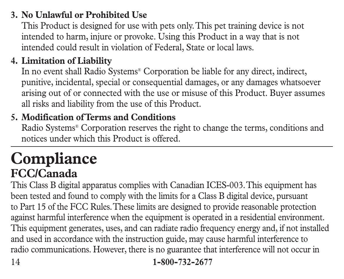Compliance, Fcc/canada | Petsafe Ultralight™ Add-A-Dog® Extra Receiver Collar User Manual | Page 14 / 20