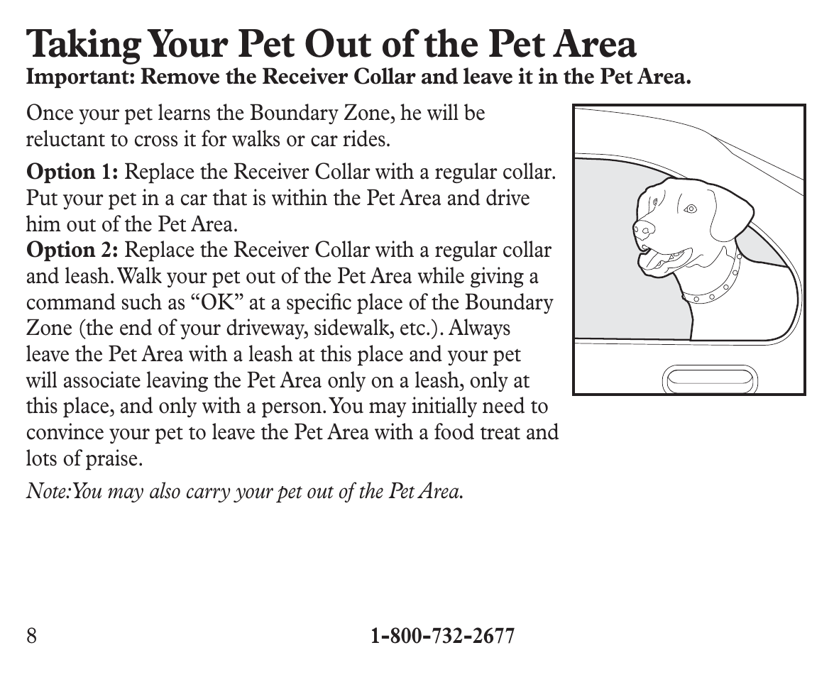 Taking your pet out of the pet area | Petsafe Ultralight™ Add-A-Dog® Extra Receiver Collar User Manual | Page 8 / 20