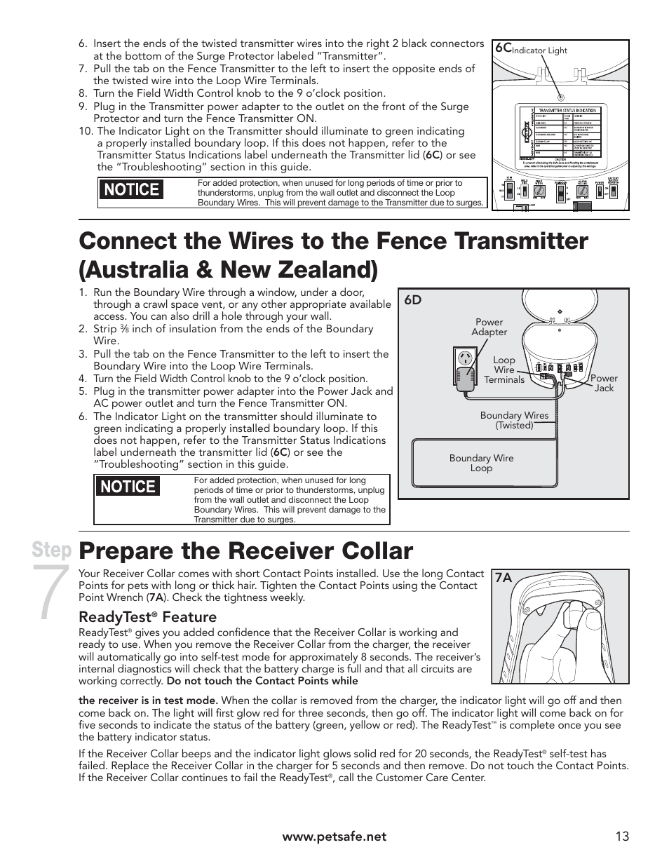 Prepare the receiver collar, Step, Readytest | Feature | Petsafe UltraSmart® In-Ground Fence™ User Manual | Page 13 / 28