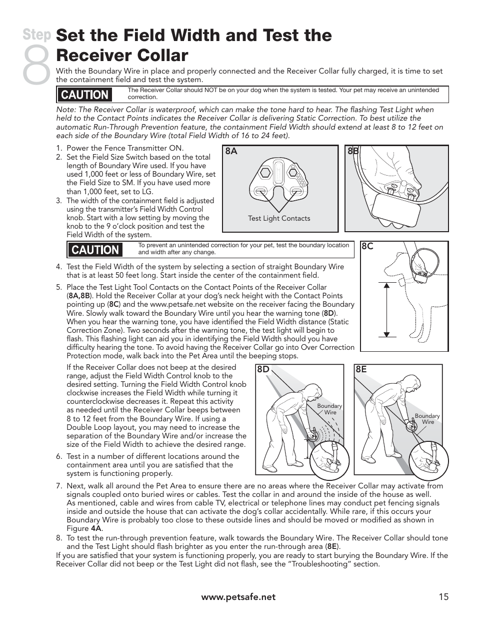 Set the field width and test the receiver collar, Step | Petsafe UltraSmart® In-Ground Fence™ User Manual | Page 15 / 28