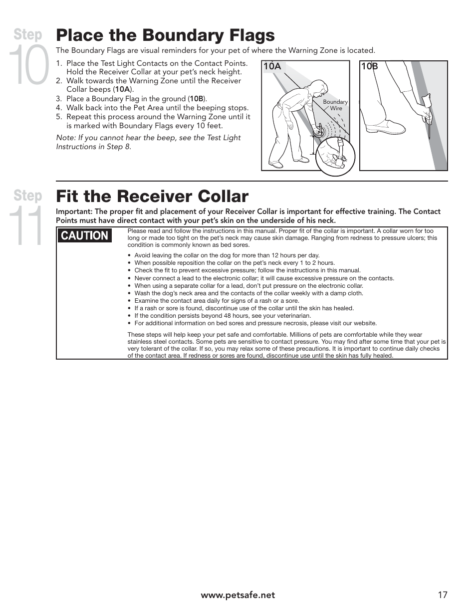 Place the boundary flags, Fit the receiver collar, Step | Petsafe UltraSmart® In-Ground Fence™ User Manual | Page 17 / 28