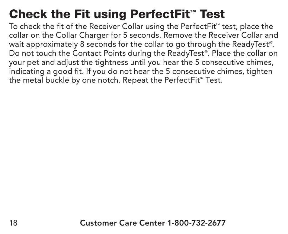 Check the fit using perfectfit, Test | Petsafe UltraSmart® In-Ground Fence™ Receiver Collar User Manual | Page 18 / 28