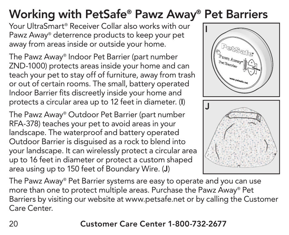 Working with petsafe, Pawz away, Pet barriers | Petsafe UltraSmart® In-Ground Fence™ Receiver Collar User Manual | Page 20 / 28