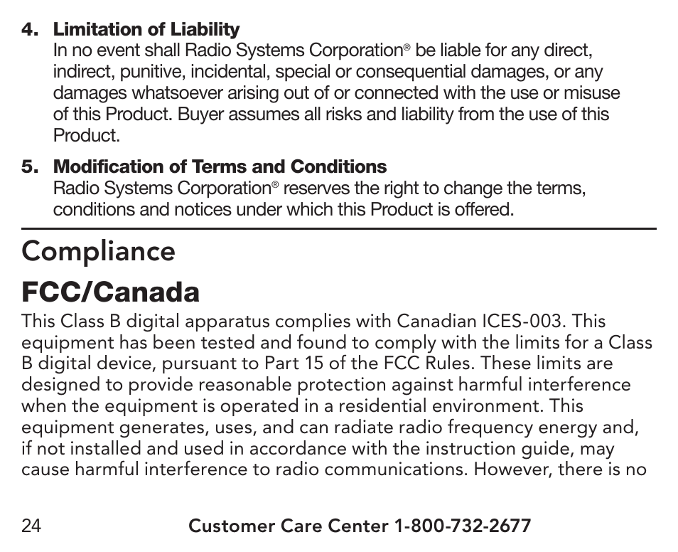 Compliance fcc/canada | Petsafe UltraSmart® In-Ground Fence™ Receiver Collar User Manual | Page 24 / 28