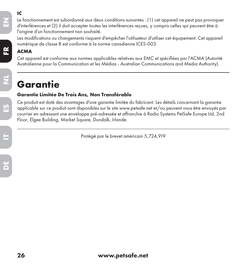 Garantie | Petsafe Ultrasonic Bark Control Collar User Manual | Page 26 / 75