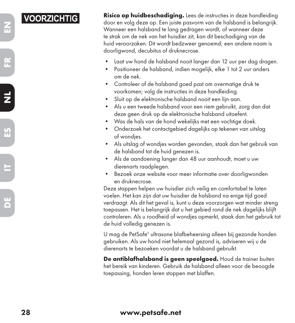 En es fr it nl de | Petsafe Ultrasonic Bark Control Collar User Manual | Page 28 / 75