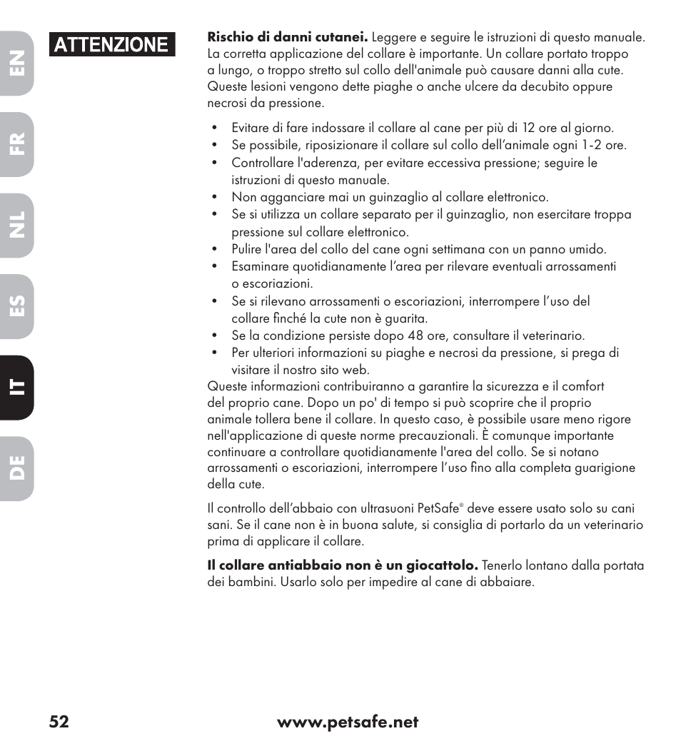 En es fr it nl de | Petsafe Ultrasonic Bark Control Collar User Manual | Page 52 / 75