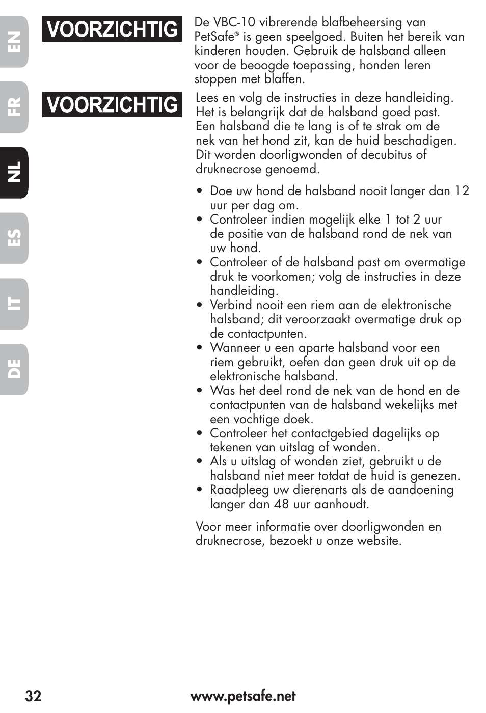 Fr es nl it de en | Petsafe Vibration Bark Control Collar User Manual | Page 32 / 90