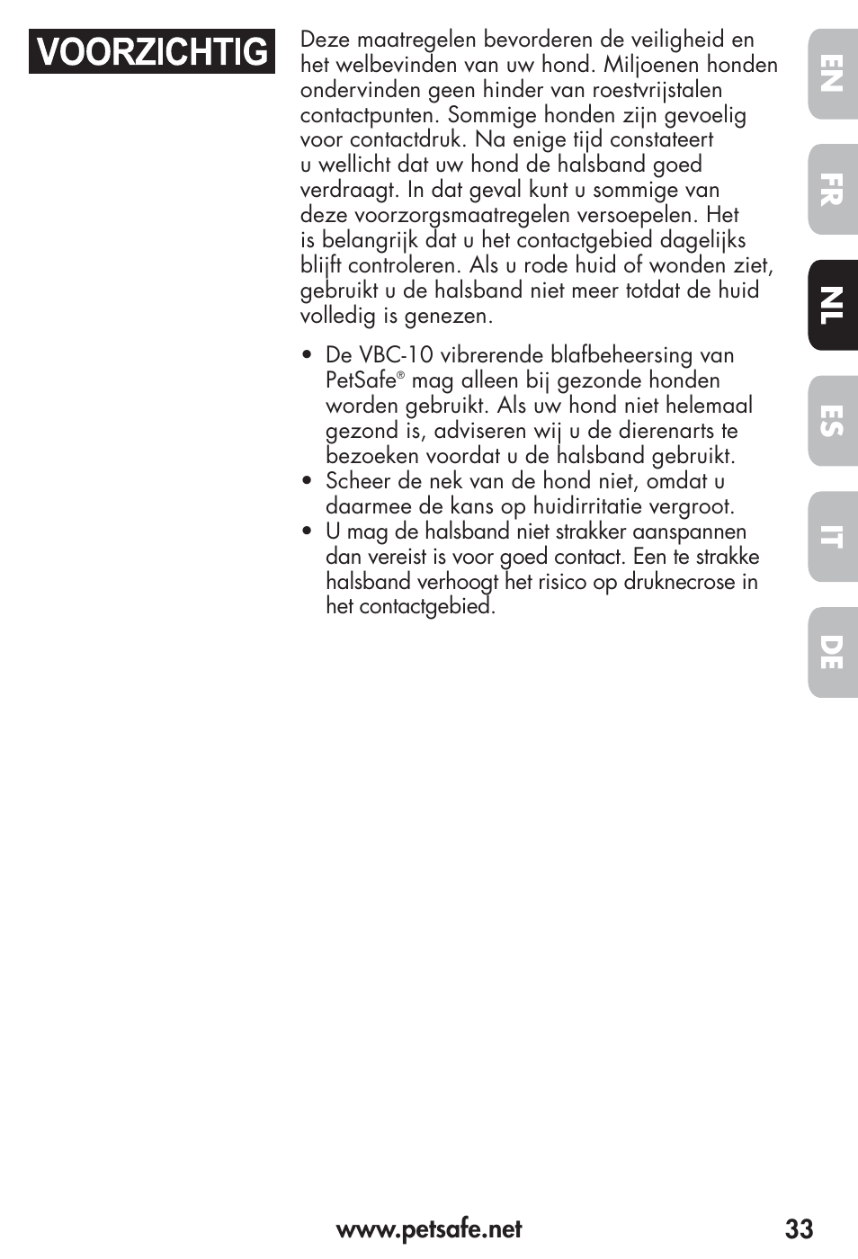 Fr es nl it de en | Petsafe Vibration Bark Control Collar User Manual | Page 33 / 90