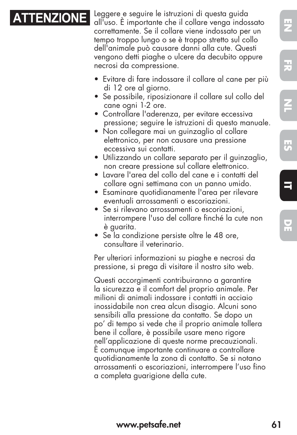 Fr es nl it de en | Petsafe Vibration Bark Control Collar User Manual | Page 61 / 90