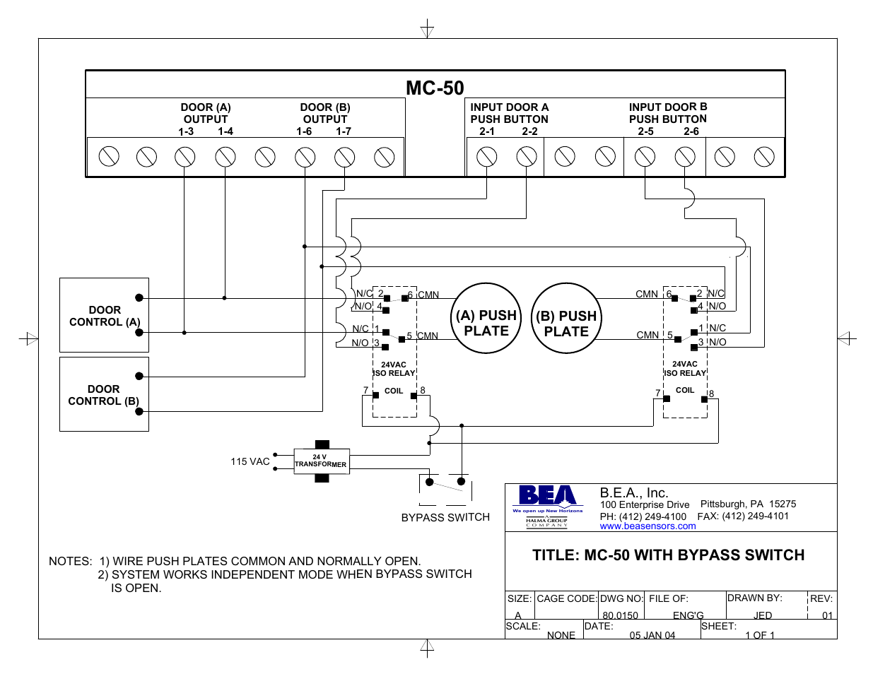0150_010504_mc-50 with bypass switch | BEA Two MC50s Interlocking 4 Doors User Manual | Page 4 / 4