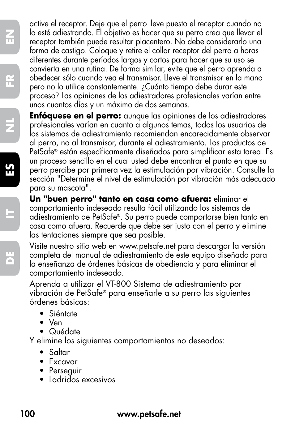 De fr es nl it en | Petsafe VT-800 Remote Vibration Trainer User Manual | Page 100 / 160