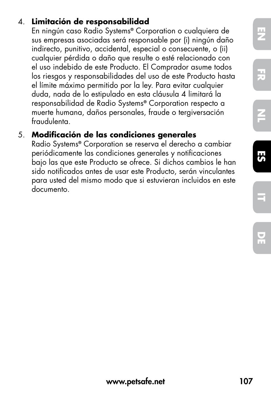 De fr es nl it en | Petsafe VT-800 Remote Vibration Trainer User Manual | Page 107 / 160