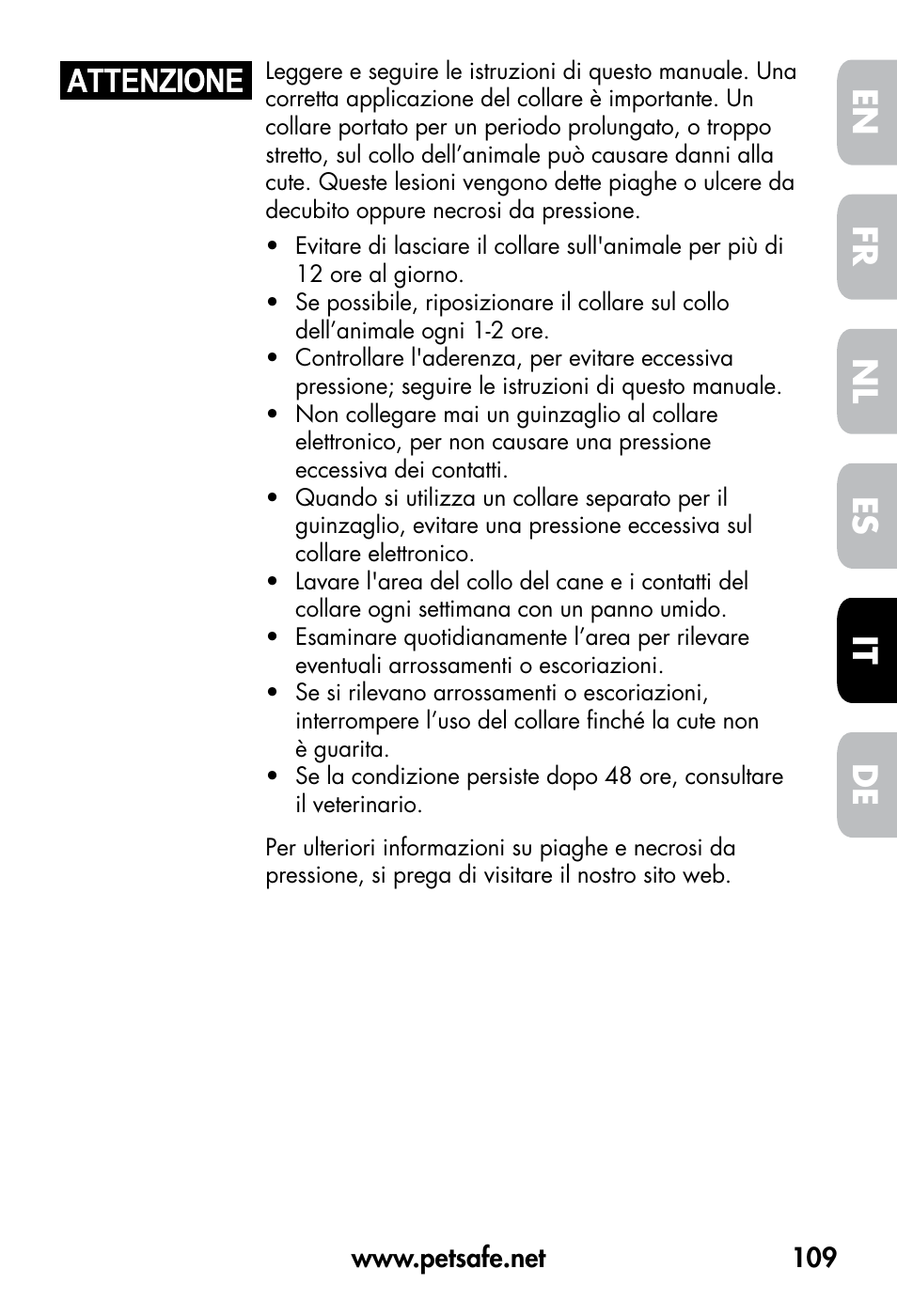 De fr es nl it en | Petsafe VT-800 Remote Vibration Trainer User Manual | Page 109 / 160