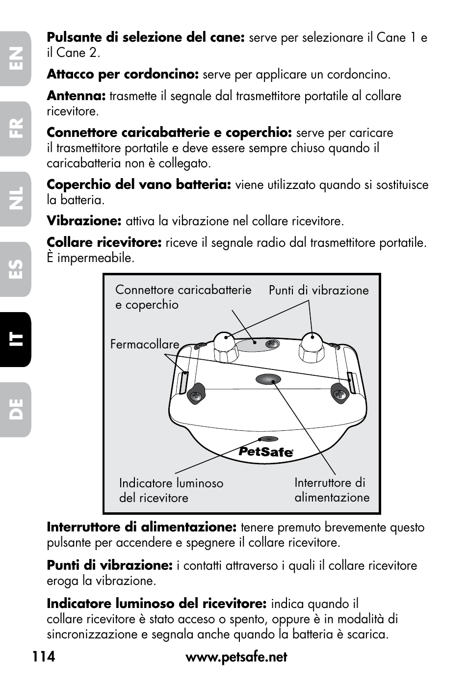 De fr es nl it en | Petsafe VT-800 Remote Vibration Trainer User Manual | Page 114 / 160