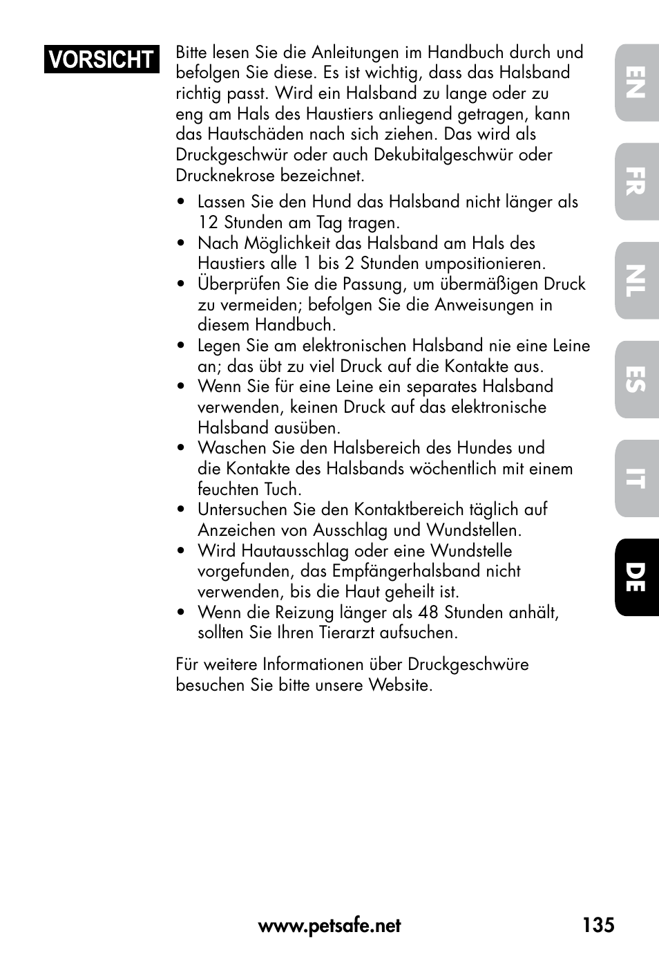 De fr es nl it en | Petsafe VT-800 Remote Vibration Trainer User Manual | Page 135 / 160