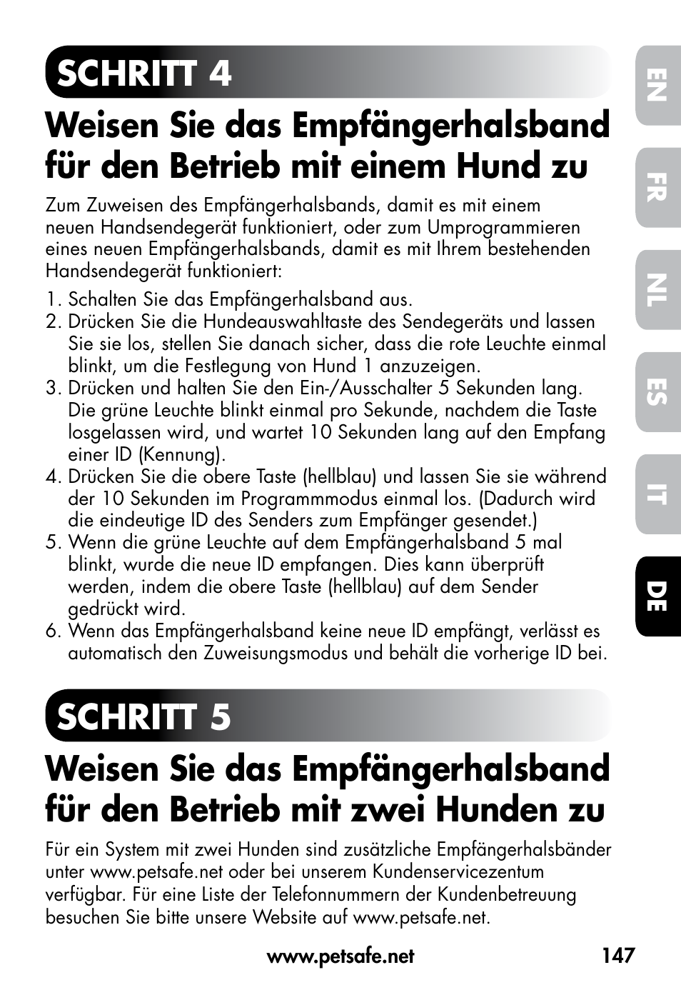 De fr es nl it en | Petsafe VT-800 Remote Vibration Trainer User Manual | Page 147 / 160