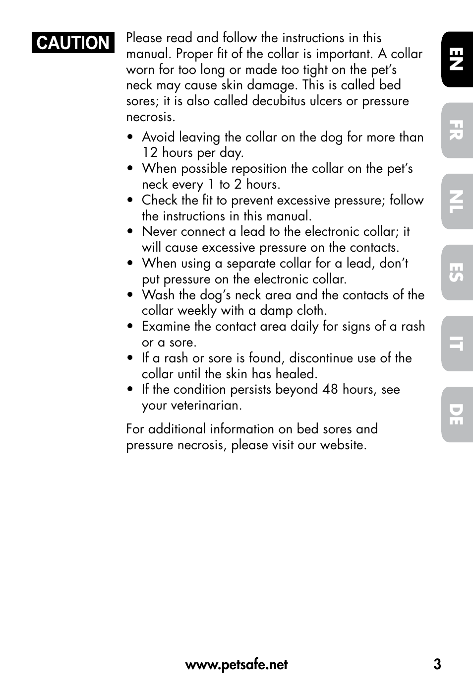 De fr es nl it en | Petsafe VT-800 Remote Vibration Trainer User Manual | Page 3 / 160