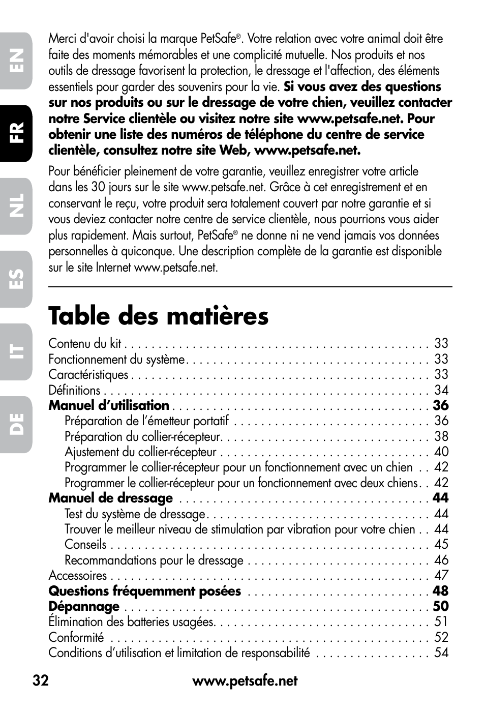 Petsafe VT-800 Remote Vibration Trainer User Manual | Page 32 / 160