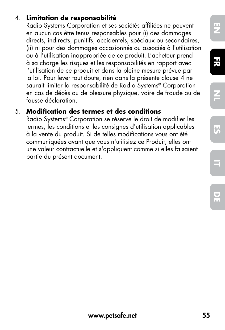 De fr es nl it en | Petsafe VT-800 Remote Vibration Trainer User Manual | Page 55 / 160