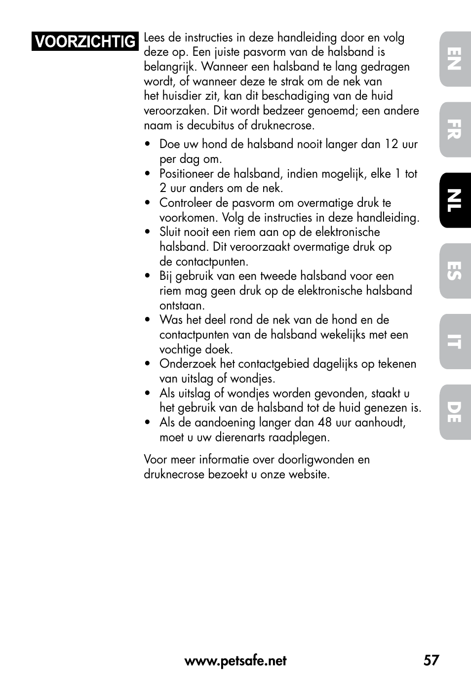 De fr es nl it en | Petsafe VT-800 Remote Vibration Trainer User Manual | Page 57 / 160