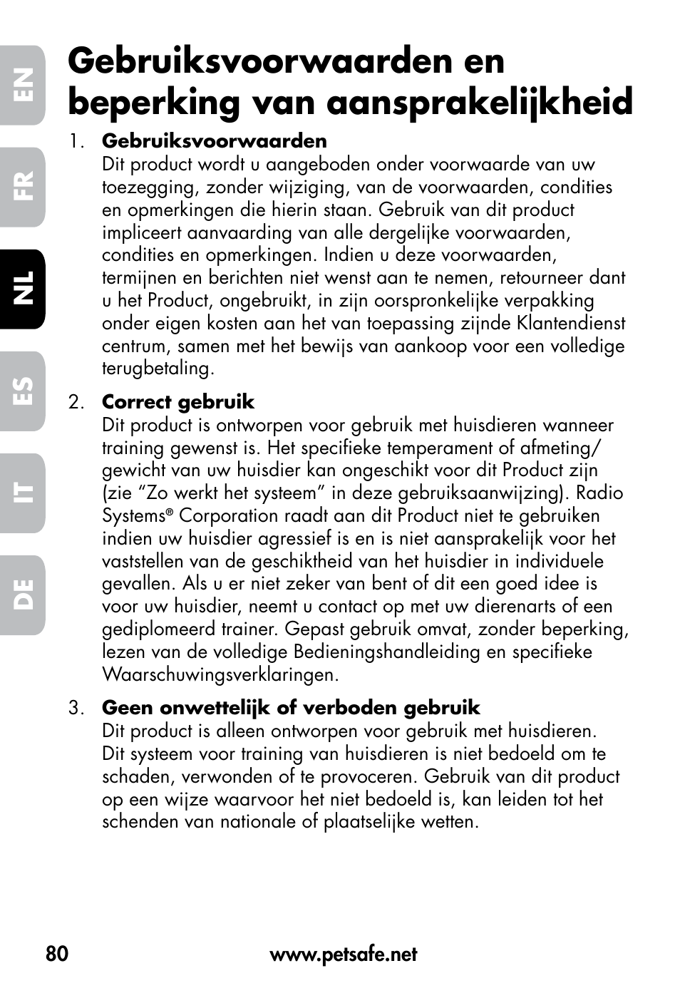 De fr es nl it en | Petsafe VT-800 Remote Vibration Trainer User Manual | Page 80 / 160