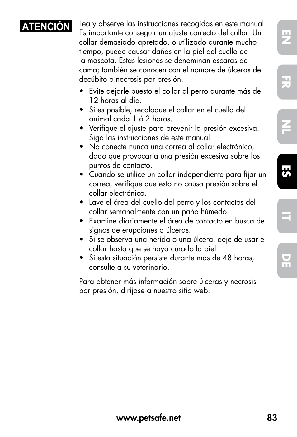 De fr es nl it en | Petsafe VT-800 Remote Vibration Trainer User Manual | Page 83 / 160