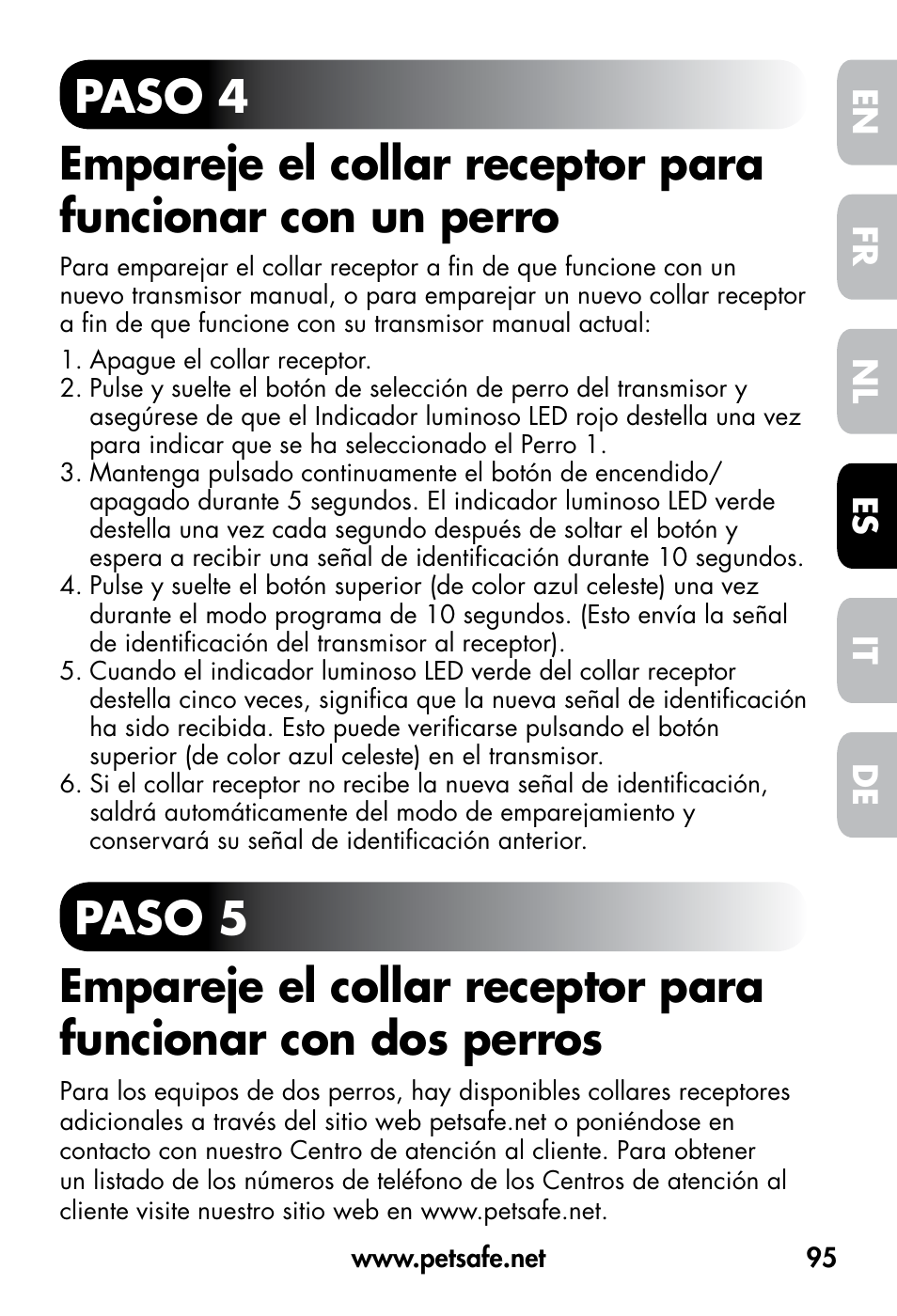 De fr es nl it en | Petsafe VT-800 Remote Vibration Trainer User Manual | Page 95 / 160