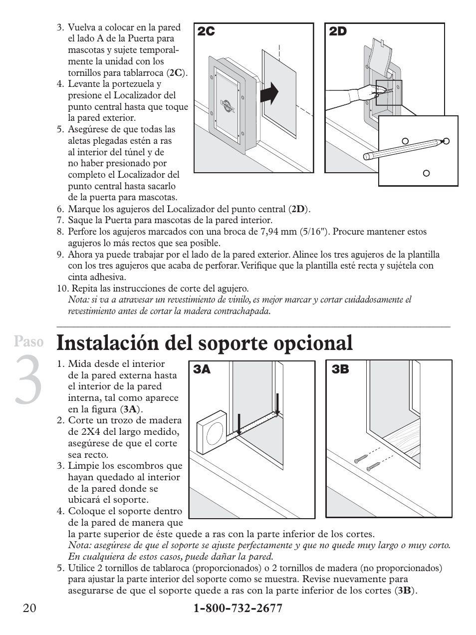 Instalación del soporte opcional, Paso | Petsafe Wall Entry Pet Door User Manual | Page 20 / 24