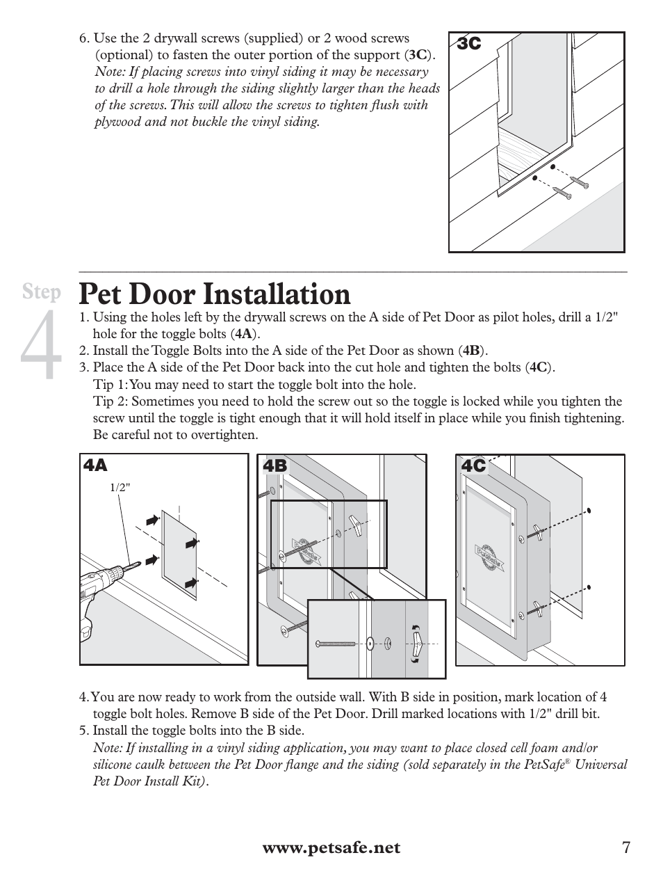 Pet door installation, Step | Petsafe Wall Entry Pet Door User Manual | Page 7 / 24