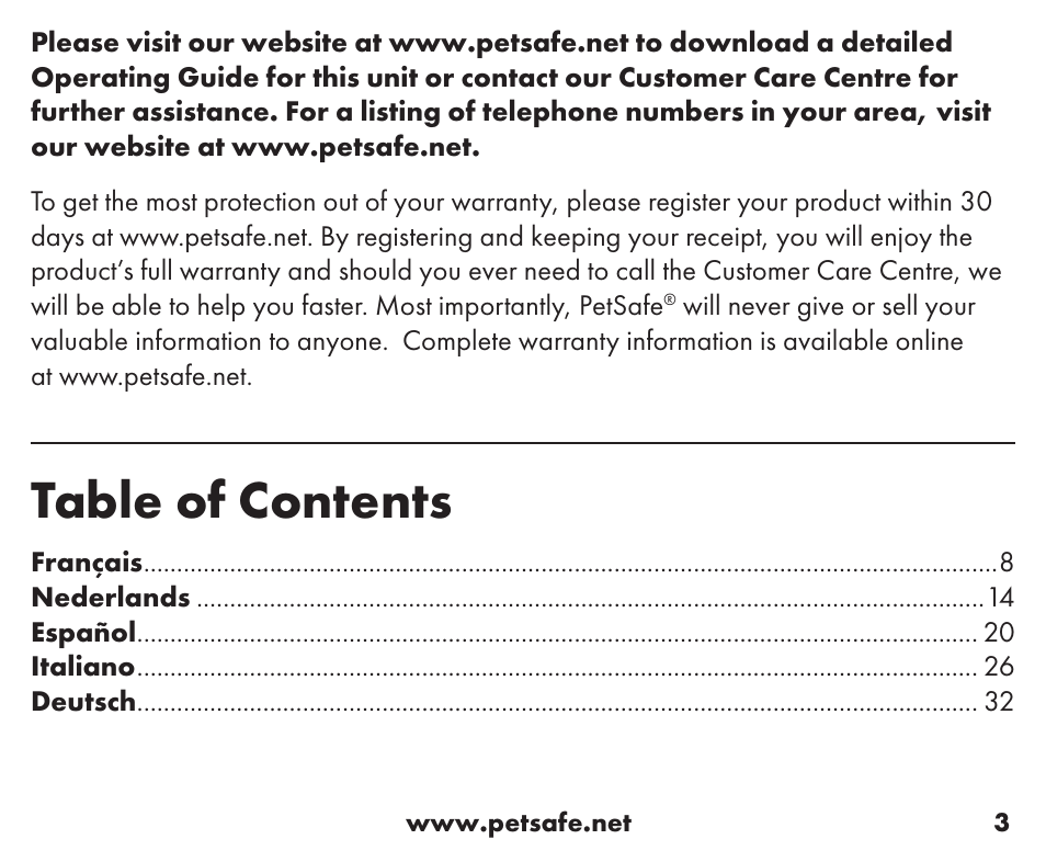 Petsafe Wireless Containment System™ Add-A-Dog® Extra Receiver User Manual | Page 3 / 40