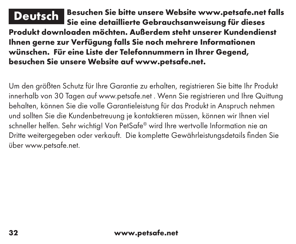 Deutsch | Petsafe Wireless Containment System™ Add-A-Dog® Extra Receiver User Manual | Page 32 / 40