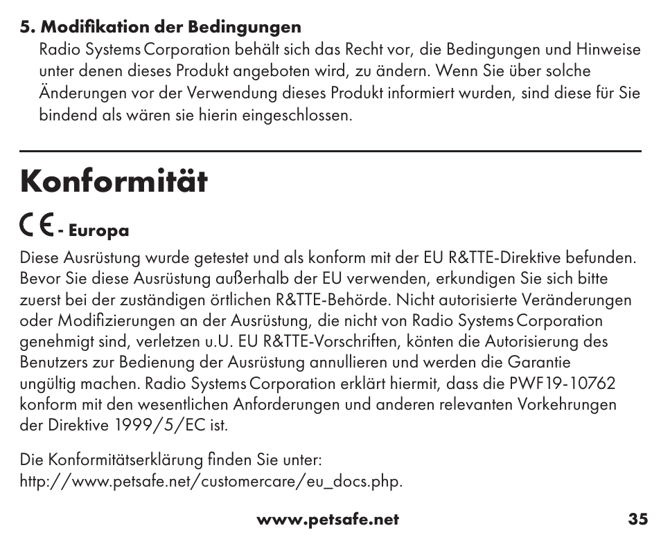 Konformität | Petsafe Wireless Containment System™ Add-A-Dog® Extra Receiver User Manual | Page 35 / 40
