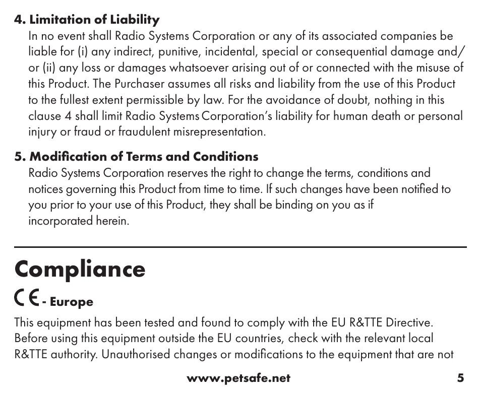 Compliance | Petsafe Wireless Containment System™ Add-A-Dog® Extra Receiver User Manual | Page 5 / 40