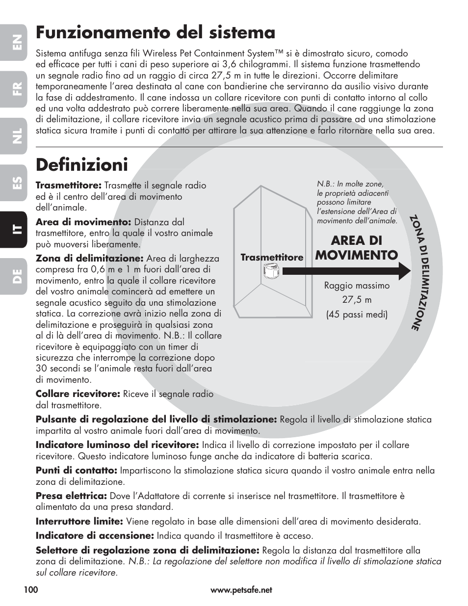 Funzionamento del sistema, Defi nizioni | Petsafe Wireless Pet Containment System PIF-300-21 User Manual | Page 100 / 144